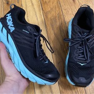Hoka One One Women’s Clifton 6 Running Athletic Sneakers Black Aqua Blue Size 7
